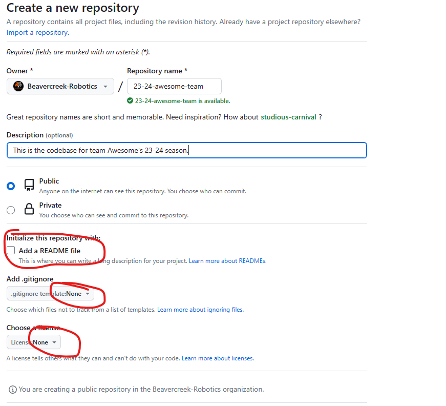 New Repository Settings
