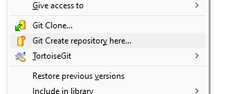 Context menu showing tortoise Git Create Repository